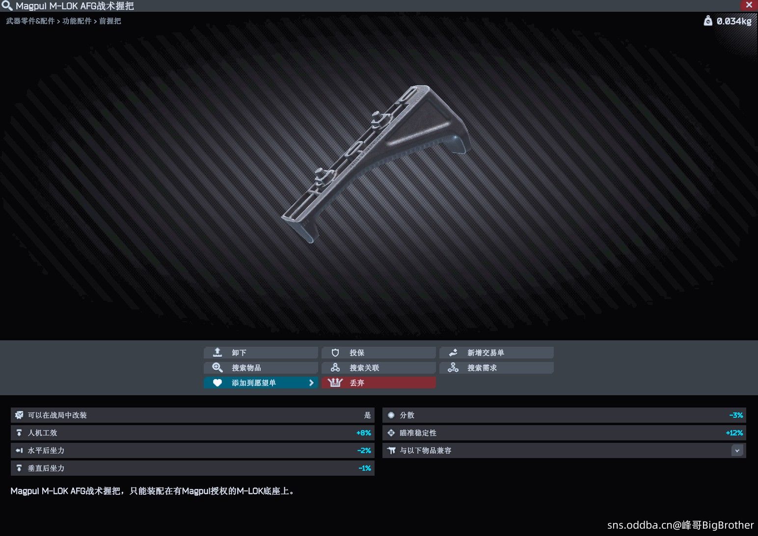 【4.0.x&3.1x版本专用】Magpul M-LOK AFG阻手器握把   战术C握 手势  Blk